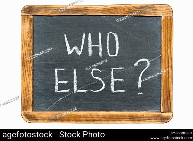 who else question handwritten on vintage slate chalkboard isolated on white