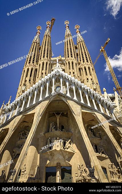 The Passion Facade of the Sagrada Familia Basilica in the afternoon (Barcelona, Catalonia, Spain)