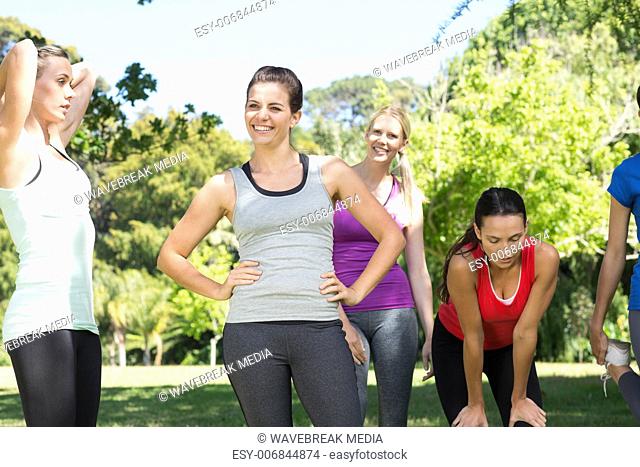 Fitness group after jogging in the park
