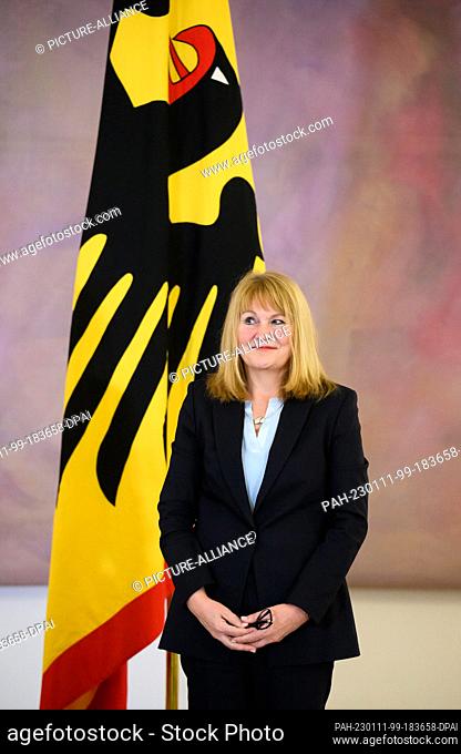 11 January 2023, Berlin: Rhona Fetzer, new judge at the Federal Constitutional Court, stands at Bellevue Palace on the occasion of the change of judges at the...