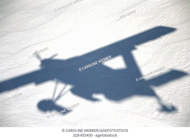 Airplane shadow over snow, Aoraki/Mount Cook National Park, South Island, New Zealand