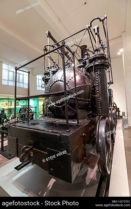 England, London, South Kensington, Science Museum, Exhibit of Puffing Billy Locomotive, The oldest Surviving Steam Railway Locomotive in the World dated 1814