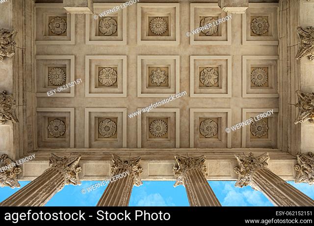 Nimes, Occitanie, France, Patterned decoration of the ceiling of the Square House entrance