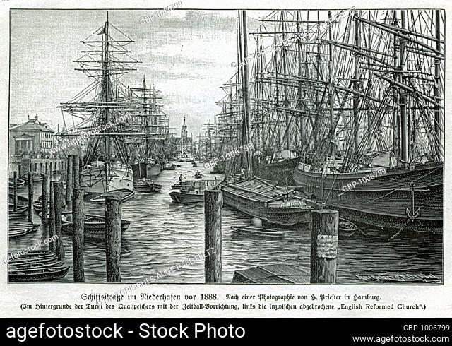 Europa, Deutschland, Hamburg, der Niederhafen vor 1888 ( Originaltext : Schiffsstraße im Niederhafen vor 1888 ) , nach einer Photographie von H