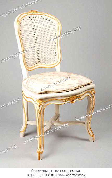 White painted straight rococo chair, chair furniture furniture interior design wood elm paint leaf gold rattan damask, Rattan seat and back cawio legs with...