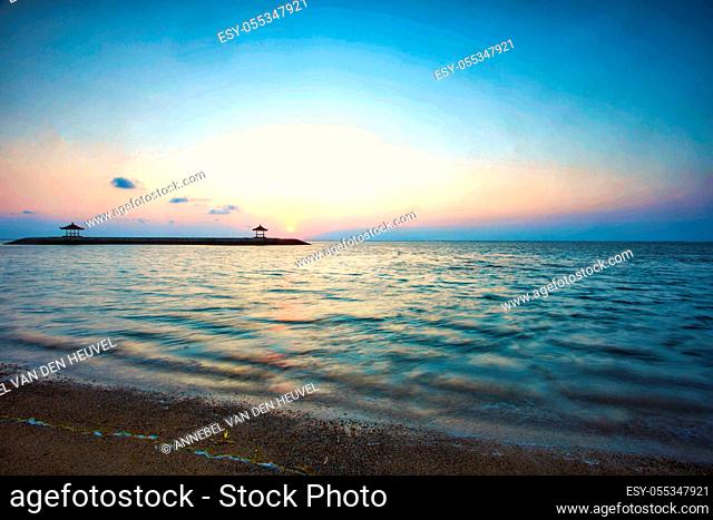 A Balinese Pagoda on the beach at Sanur. Taken with sunrise. Bali, Indonesia beautiful landscape colorful