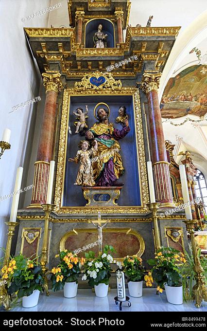 Side altar with S. Josef, Church of St. Anna in Betzigau, Allgäu, Bavaria, Germany, Europe