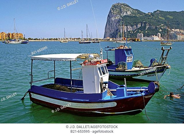 At La Linea, looking to the Rock of Gibraltar. Cádiz province. Andalucia. Spain