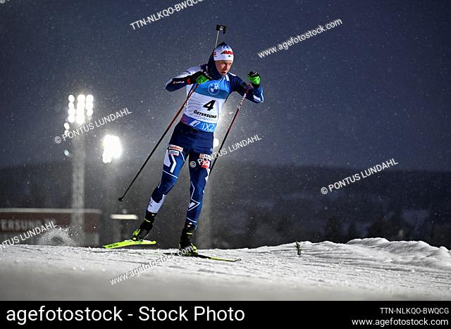 ÖSTERSUND 20231202 Otto Invenius, Finland, during the men's 10 km sprint at the Biathlon World Cup competitions at the Östersund Ski Stadium in Ostersund