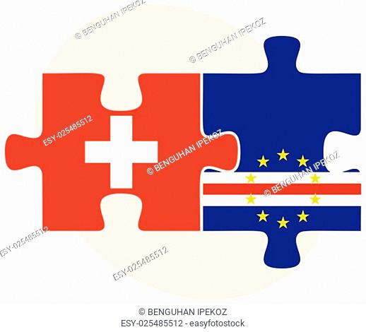 Switzerland and Cabo Verde Flags in puzzle isolated on white background