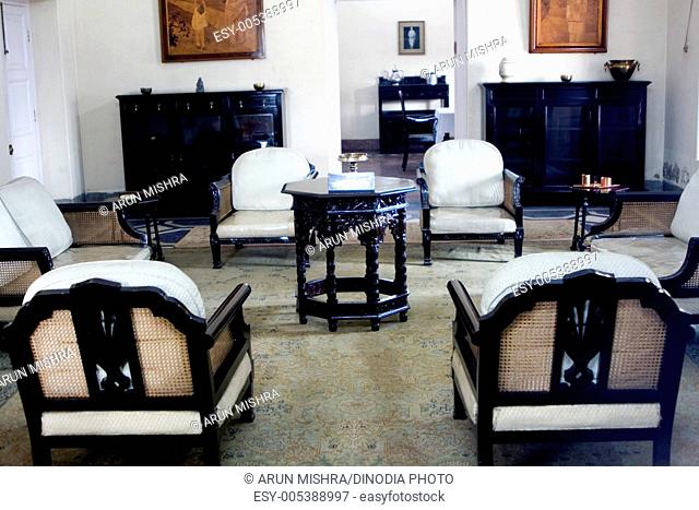 Antique furniture in anand bhawan home of jawaharlal nehru ; Allahabad ; Uttar Pradesh ; India
