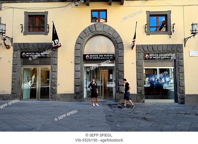 Italy, Siena, 08/16/2016 Banca Monte Paschi di Siena SpA dei is one of the largest credit institutions in Italy and is considered the oldest surviving bank in...