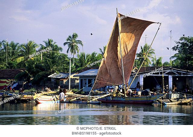 old oruvas boat in the harbor of Negombo, Sri Lanka