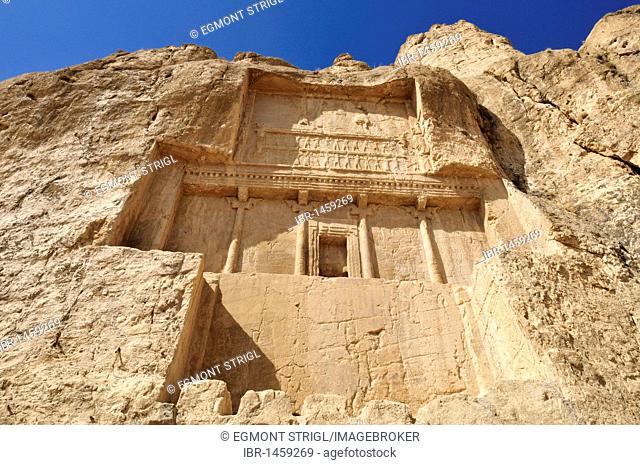 Historic tomb of King Darius, Dareios I. at the Achaemenid burial site Naqsh-e Rostam, Rustam near the archeological site of Persepolis