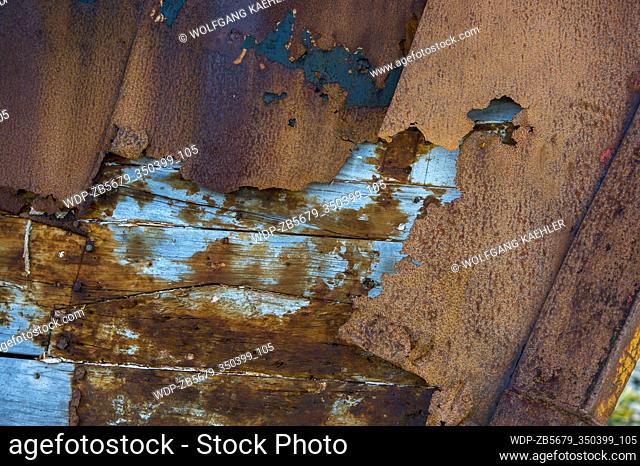 Detail of rusty bow of old boat at the Norwegian whaling station in Grytviken on South Georgia Island, Sub-Antarctica