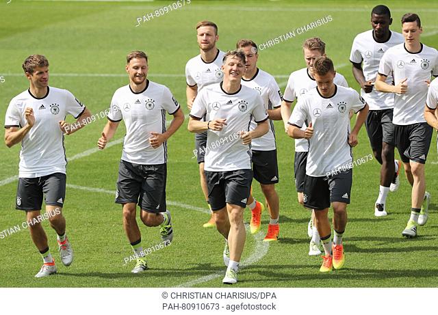 Players of Germany's national soccer squad attend a training session in Ascona, Switzerland, 03 June 2016. Germany's national soccer squad is preparing for the...