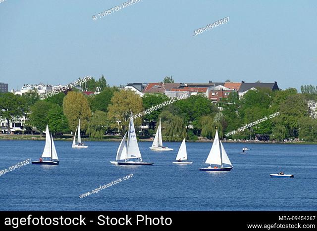 Sailboats and Outer Alster, Hamburg, Germany, Europe