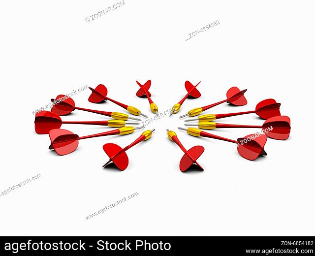 Red dart arrows in meeting, isolated on white background