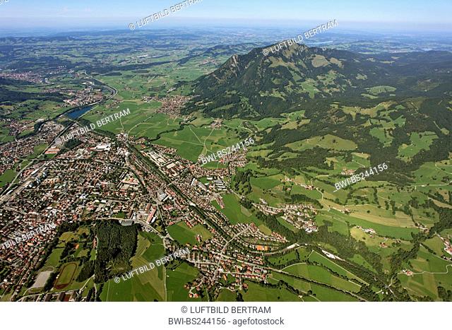 view to north, Sonthofen with Iller River, Gruenten on the right side, Germany, Bavaria, Allgaeuer Alpen, Sonthofen