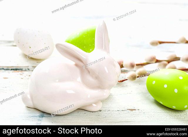 Easter decoration on a rustic wooden background
