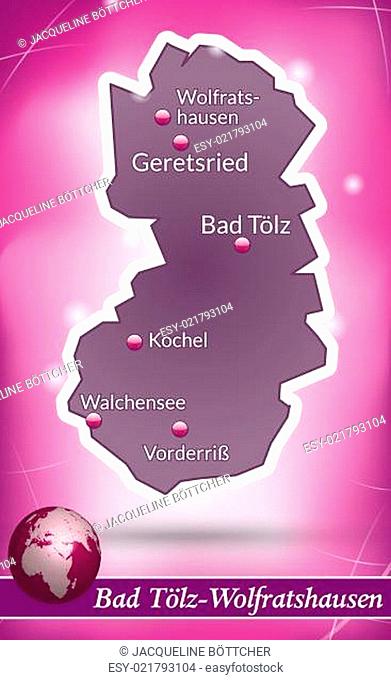 Karte von Bad-Toelz-Wolfratshausen Abstrakter Hintergrund in Violett