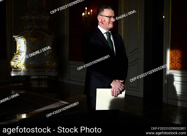 Czech President Petr Pavel (not seen) receives credentials from the new ambassadors of Slovakia, Canada, Ireland and Ghana at Prague Castle