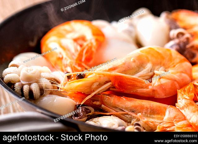 Seafood Preparation in a Pan. High quality photo