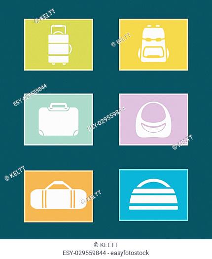 set colorful icons with bags style flat design