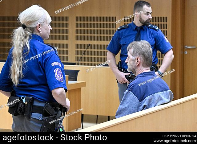 Imprisoned businessman and lobbyist Roman Janousek, center, at the Prague 6 District Court, Prague, Czech Republic, November 9, 2022