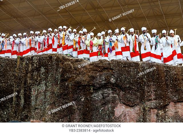 Priests Chant and Sway During Christmas Day Celebrations, Beite Maryam Church, Lalibela, Ethiopia