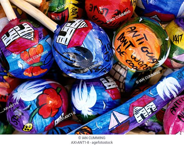 Colourful painted maracas, Close Up