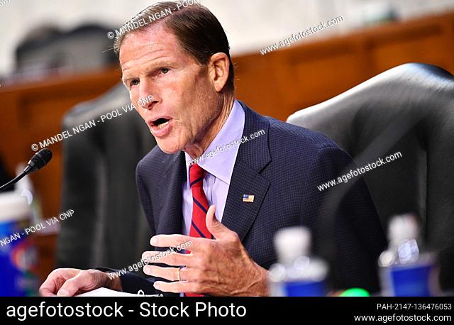United States Senator Richard Blumenthal (Democrat of Connecticut), speaks during a US Senate Judiciary Committee business meeting in the Hart Senate Office...