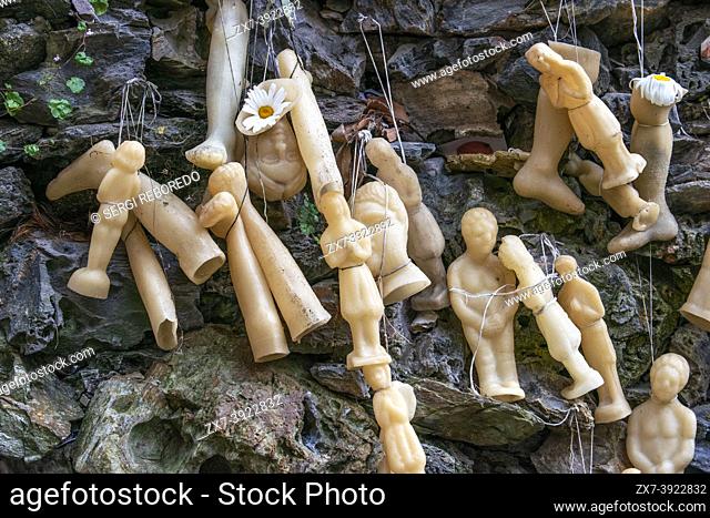 Wax body parts votive offerings at the Lourdes Grotto in the Convent of the Concepcionistas, a 1925 scale reproduction of the French grotto