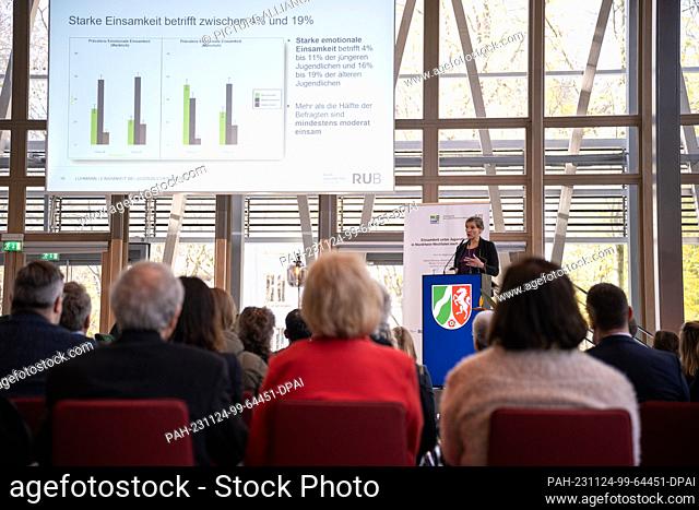 24 November 2023, Berlin: Maike Luhmann, loneliness researcher, speaks during the presentation of the study at the State Representation of North...