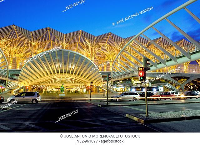Oriente railway station by Santiago Calatrava at Dusk, Gare do Oriente at dusk  Parque das Nações  Lisbon, Portugal