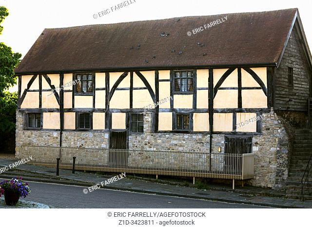 14th century timbered house. . Westgate Hall and Westgate in the old medieval walls of Southampton, Hampshire, UK