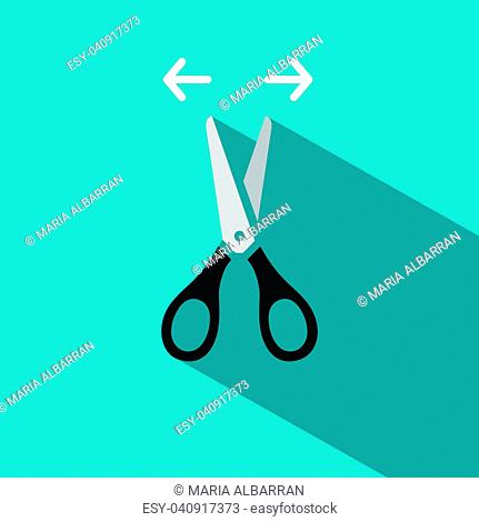 Scissors opening icon with shadow on blue background