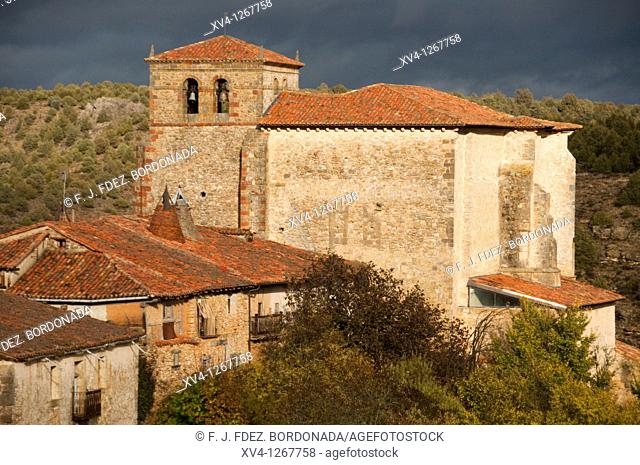 Santa María del Castillo facade church  Calatañazor is a Mediaeval village located in Soria, near of Burgo de Osma  Soria, Spain, Europe