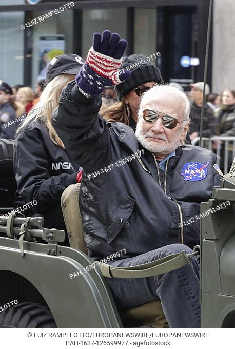 Fifth Avenue, New York, USA, November 11, 2019 - Buzz Aldrin Astronaut of Apollo 11 along with thousands of Veterans, Police