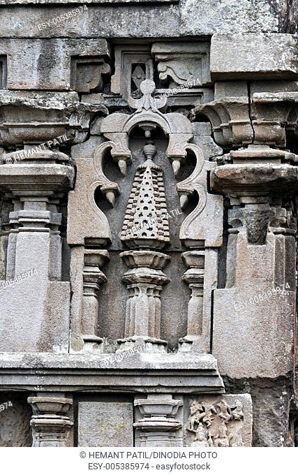 Stone carving in Iyeshwareshware Shiva temple ; Sinner Sinnar ; Nasik District ; Maharashtra ; India