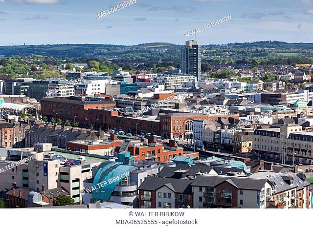 Ireland, County Cork, Cork City, elevated city view