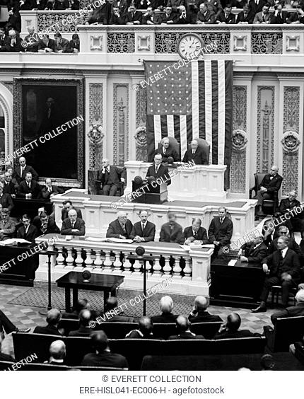 President Calvin Coolidge delivering his first message to Congress on Dec. 6, 1923. He assumed the Presidency following the death of Warren Harding on August 2
