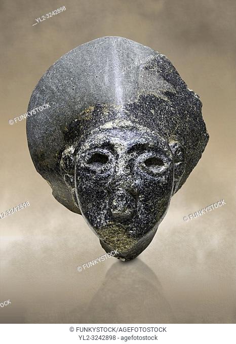 Hittite statue head of the Sun Goddess . Basalt, Hittie Period 1650 - 1450 BC. Hattusa BoÄŸazkale. Çorum Archaeological Museum, Corum, Turkey