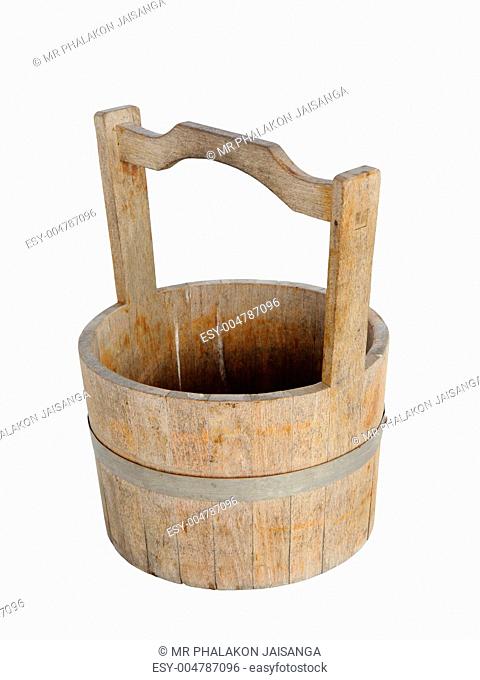 Old wooden bucket isolated