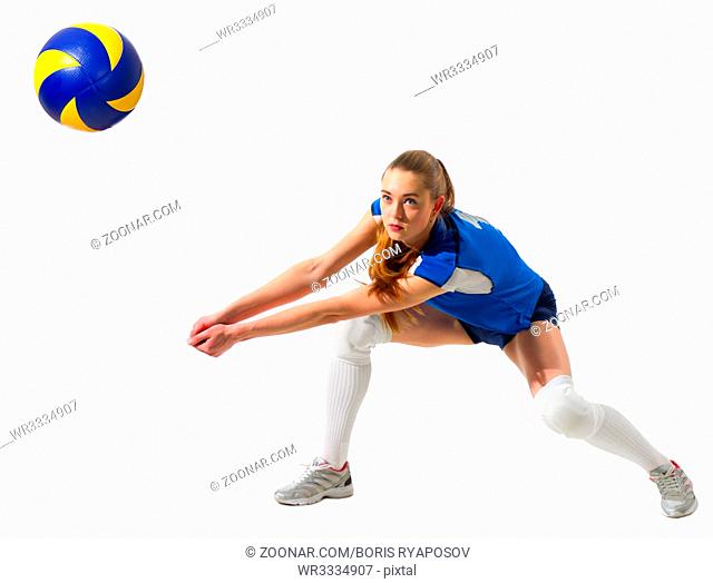 Young woman volleyball player isolated (with ball version)