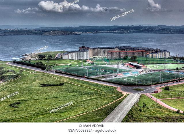 View of city from the Tower of Hercules, A Coruna, Galicia, Spain