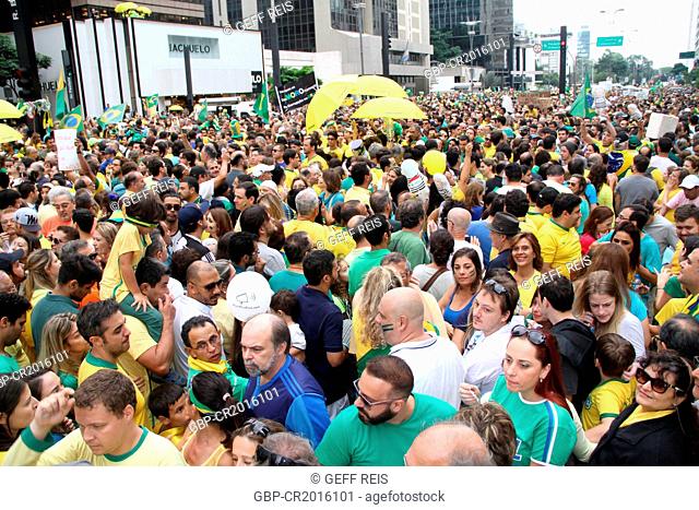 Demonstration against brazilian president Dilma Rousseff at the Paulista Avenue, São Paulo, Brazil on 13/03/2016