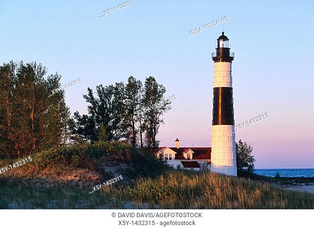 Early morning light on Big Sable Lighthouse, Built in 1867 and locted in Ludington State Park on Michigan's Lake Michigan, United States