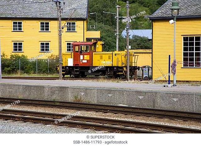 Locomotive at a railway station, Flam Station, Flam, Aurlandsfjord, Sogn Og Fjordane, Norway