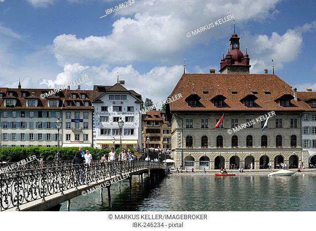 Lucerne - the city hall bridge and old part of town - Switzerland, Europe
